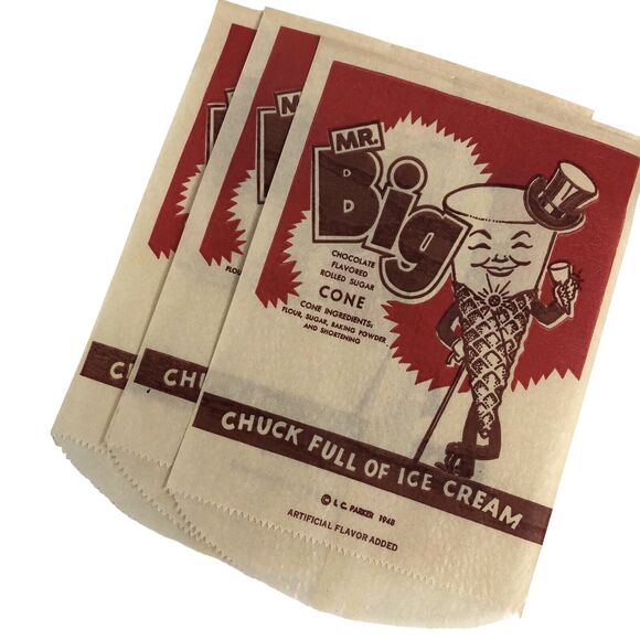 Vintage Advertising Ice Cream Bags Mr. Big Cone Wax Paper Holder Old Stock Lot 3 - Picture 6 of 6